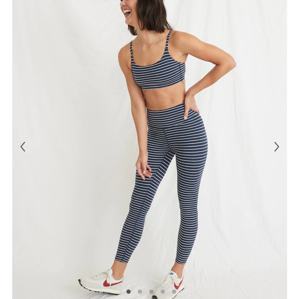 Marine Layer Weekend Sport Chill Leggings Stripe Stripes Navy White Sz Small